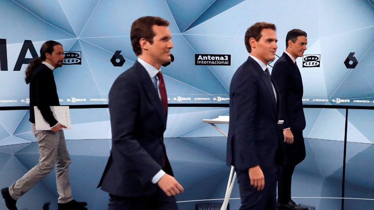 Iglesias, Casado, Rivera y Sánchez, durante un debate en la anterior campaña. EFE