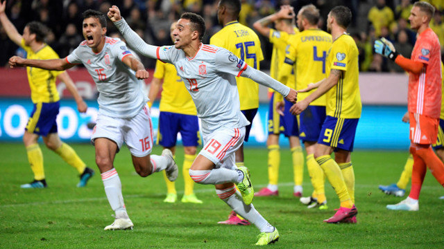 Rodrigo celebra su gol ante Suecia. JESSICA GOW (Efe)