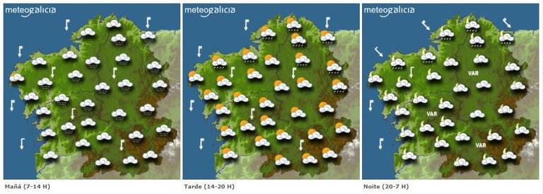 O tempo previsto para este luns en Galicia. METEOGALICIA