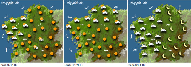Mapa das previsións do tempo para este venres en Galicia.METEOGALICIA