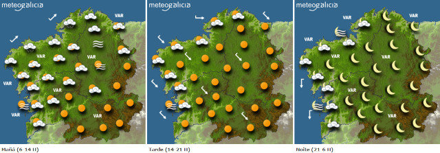 Mapa de la previsión del tiempo en Galicia para este domingo.METEOGALICIA