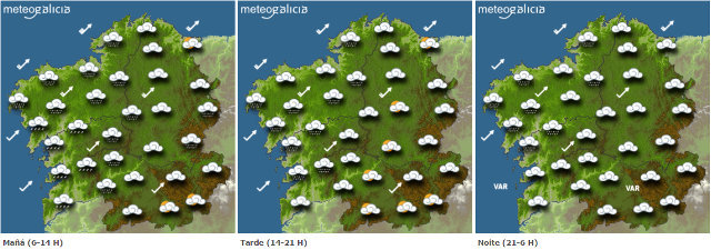 Mapa de la previsión del tiempo para este martes en Galicia.METEOGALICIA