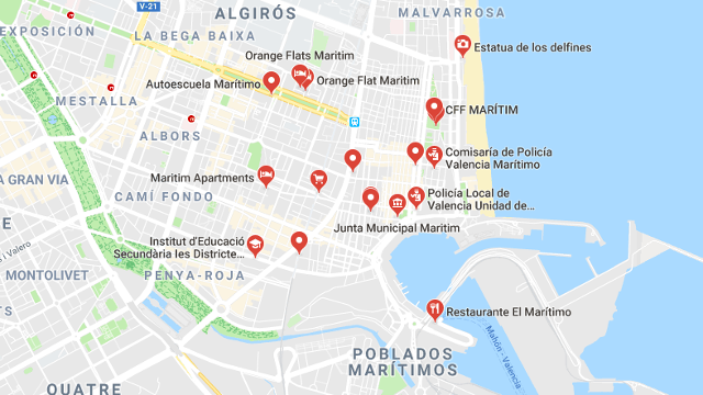 El distrito valenciano de Marítim. GOOGLE MAPS