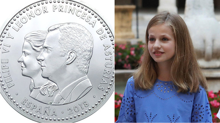 Imagen de la moneda junto a una de la propia Princesa Leonor