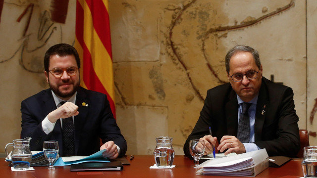 Quim Torra y Pere Aragonés durante una reunión del Govern de hace unos días. EFE