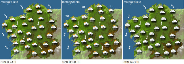 Mapa de la previsión del tiempo para este jueves en Galicia.METEOGALICIA