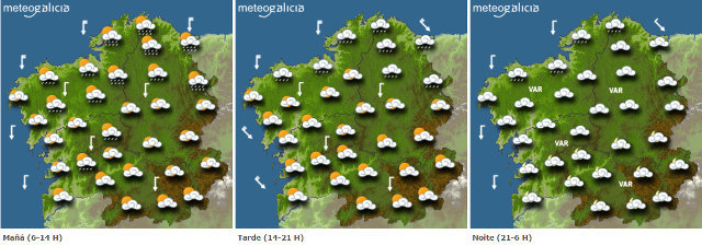 Mapa da previsión do tempo para este mércores en Galicia.METEOGALICIA