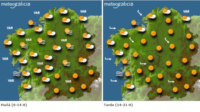 Mapas da predición meteorolóxica para este venres en Galicia. METEOGALICIA