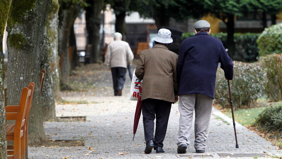 Dous anciáns paseando por un parque
