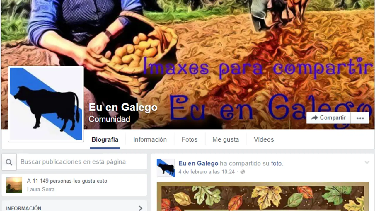 Caputura de la página de Facebook de la comunidad Eu en Galego