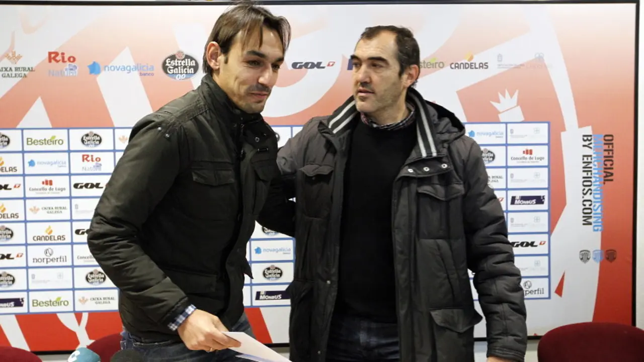 Tena, actual entrenador del Rácing de Ferrol, y Carlos Mouriz, cuando coincidieron en el Lugo