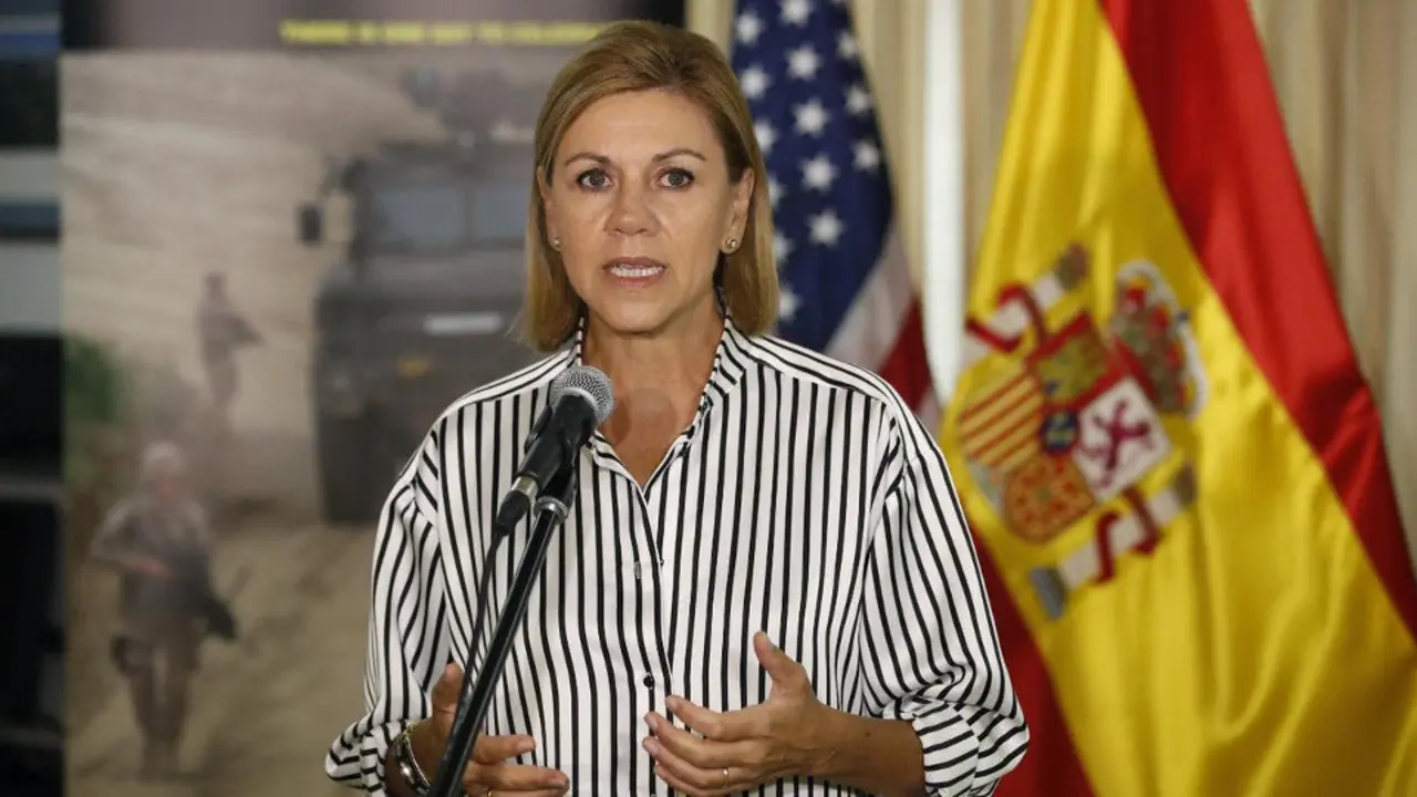 María Dolores de Cospedal durante una conferencia de prensa en Washington