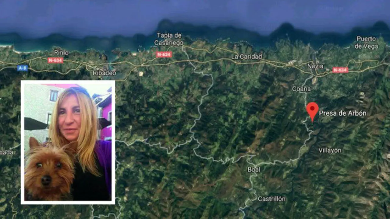 Localización de la presa de Arbón e imagen sobreimpresionada de Paz Fernández. GOOGLE MAPS