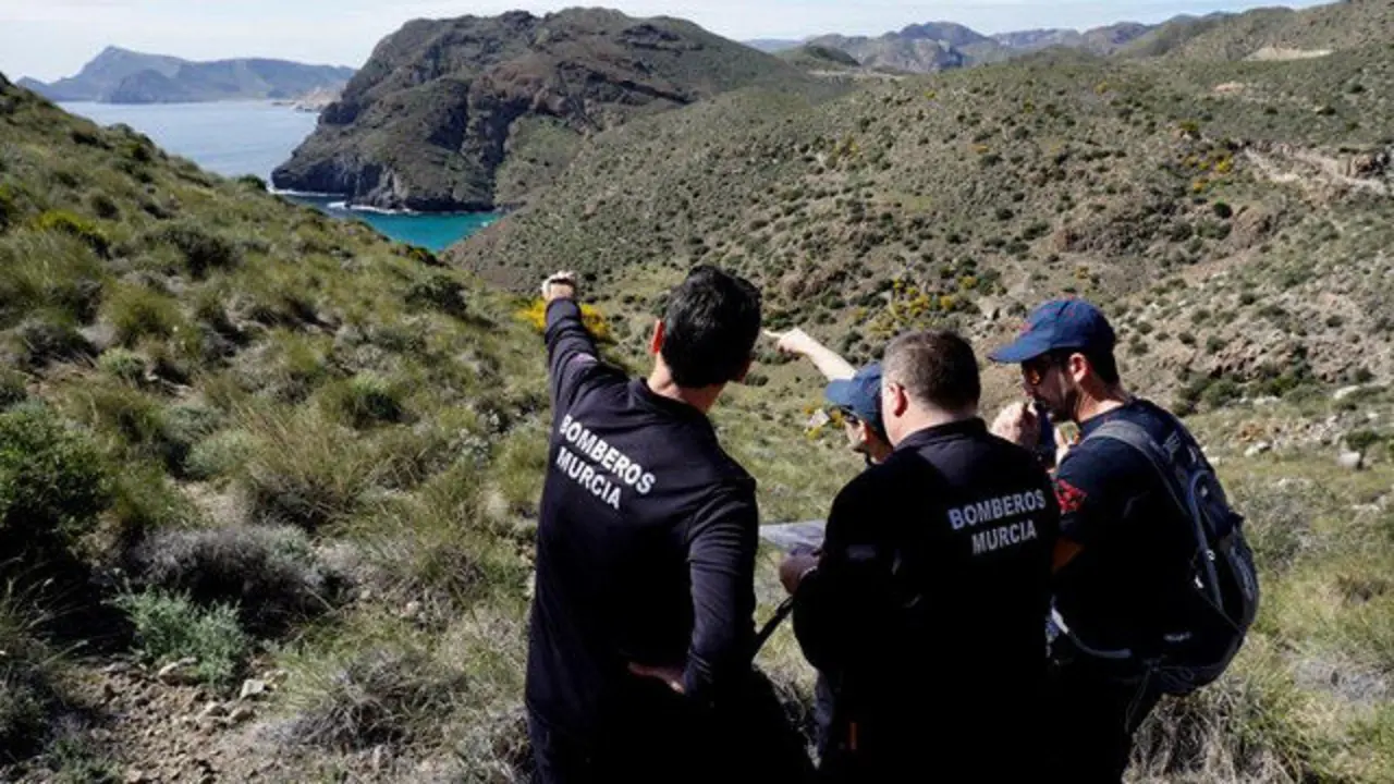 Un grupo de bomberos voluntarios, en el operativo de búsqueda de Gabriel Cruz. CARLOS BARBA (EFE)