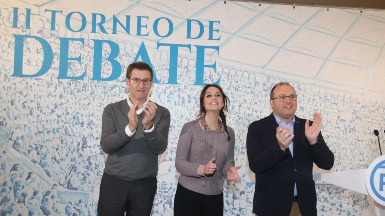 Feijóo, Levy y Tellado en el acto del PPdeG en Santiago. PEPE FERRÍN