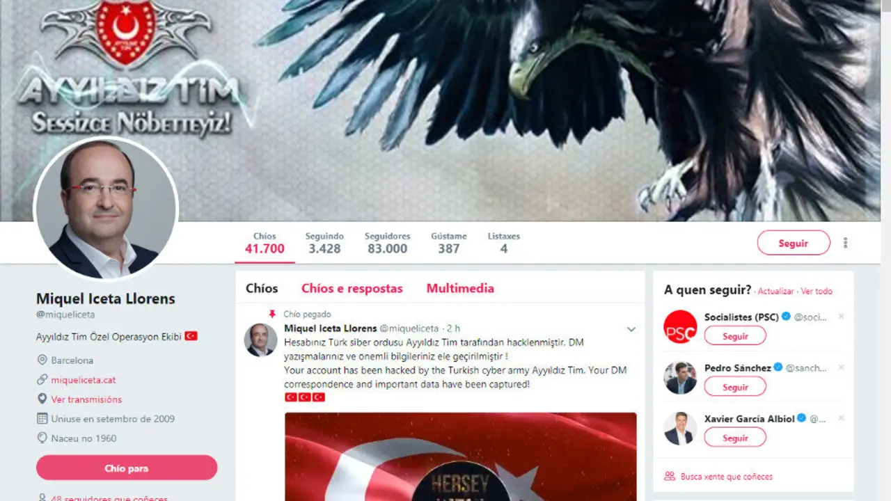 Perfil hackeado de Iceta. EP