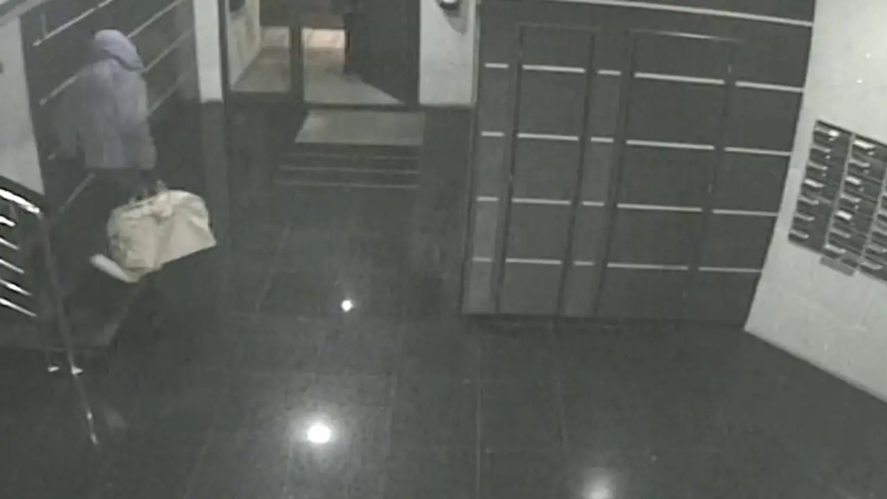 Unha das imaxes que recolleu a cámara de seguridade do edificio onde se produciu o roubo (Ponteareas). GARDA CIVIL