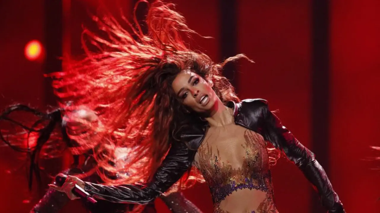 Eleni Foureira, durante a súa actuación na primeira semifinal de Eurovisión. TWITTER