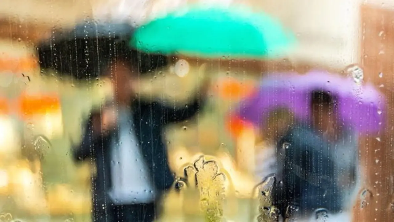 Varias personas se protegen de la lluvia. CATI CLADERA