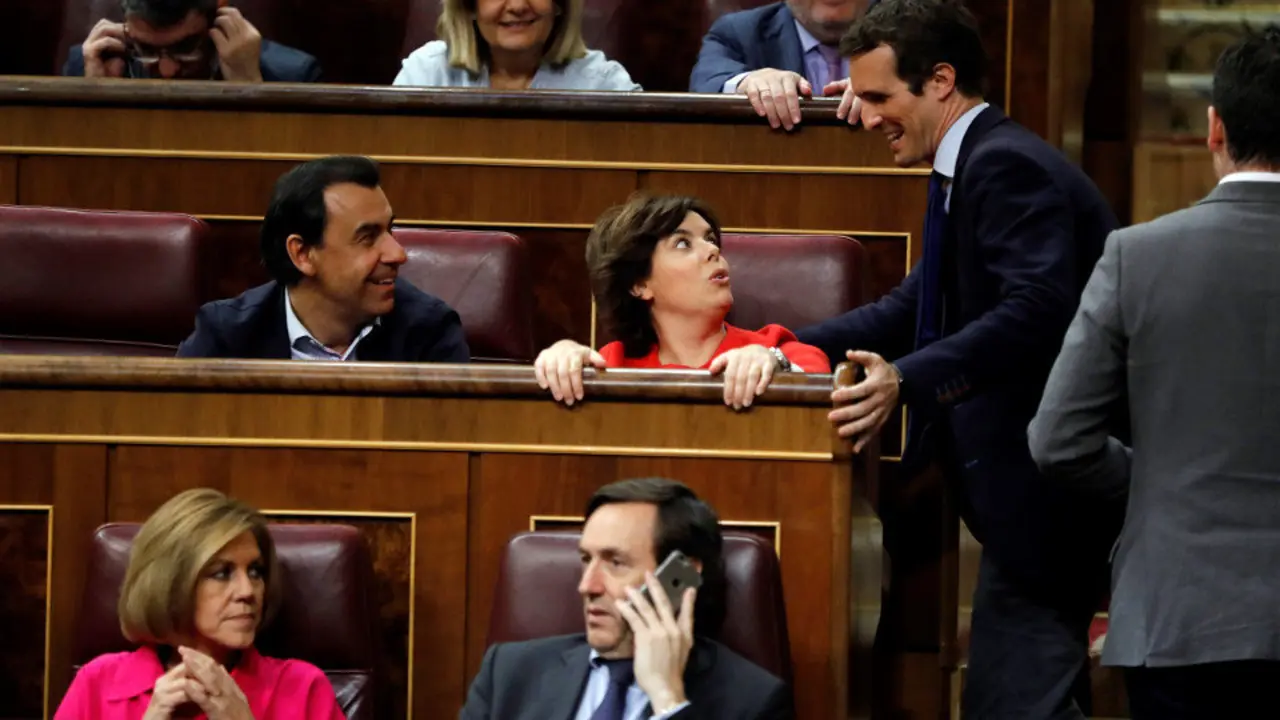 Miembros del PP durante la votación en el Congreso para la reforma de RTVE. EFE