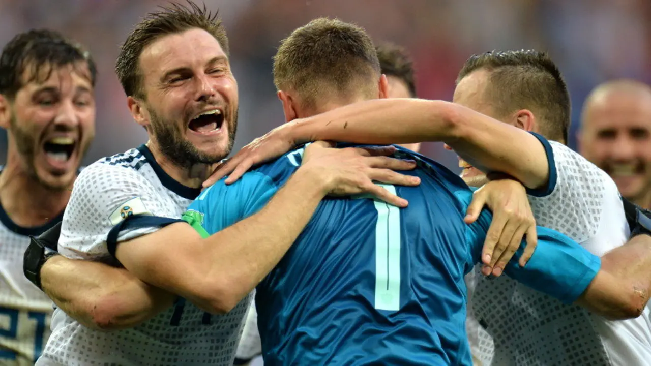 La selección rusa, tras ganar ante España. EFE