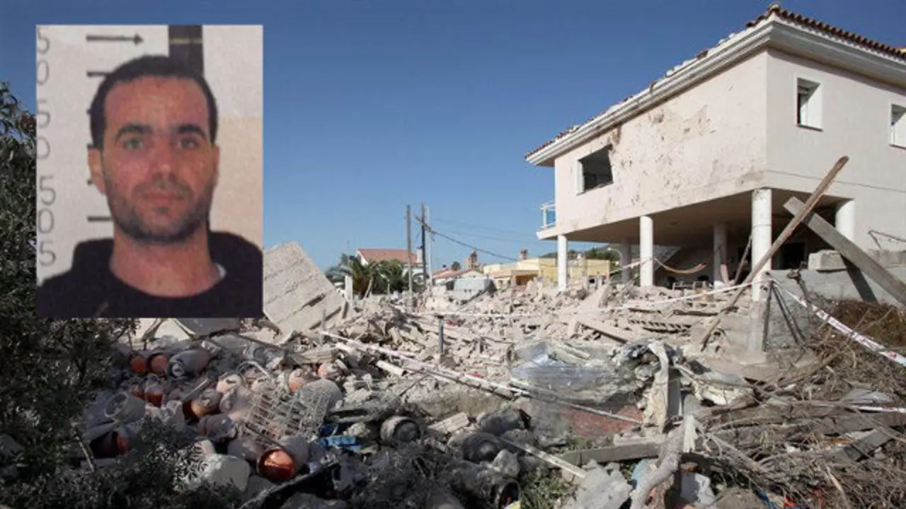 Foto del imán de Ripoll y la casa que explotó con material explosivo. AGENCIAS