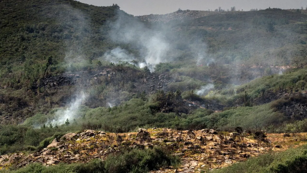 Vista del incendio forestal declarado la pasada tarde en la localidad de Vilaza, en el municipio de Monterrei (Ourense). BRAIS LORENZO (EFE)