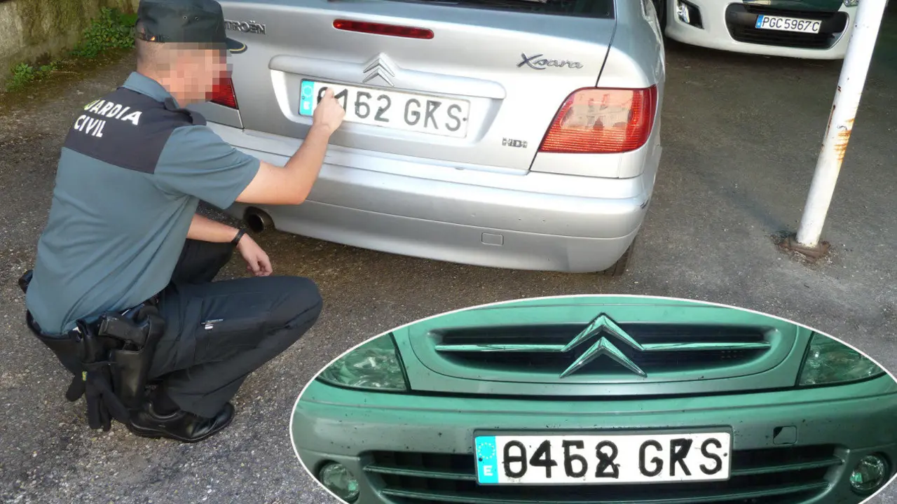 O vehículo coas matrículas modificadas. GARDA CIVIL