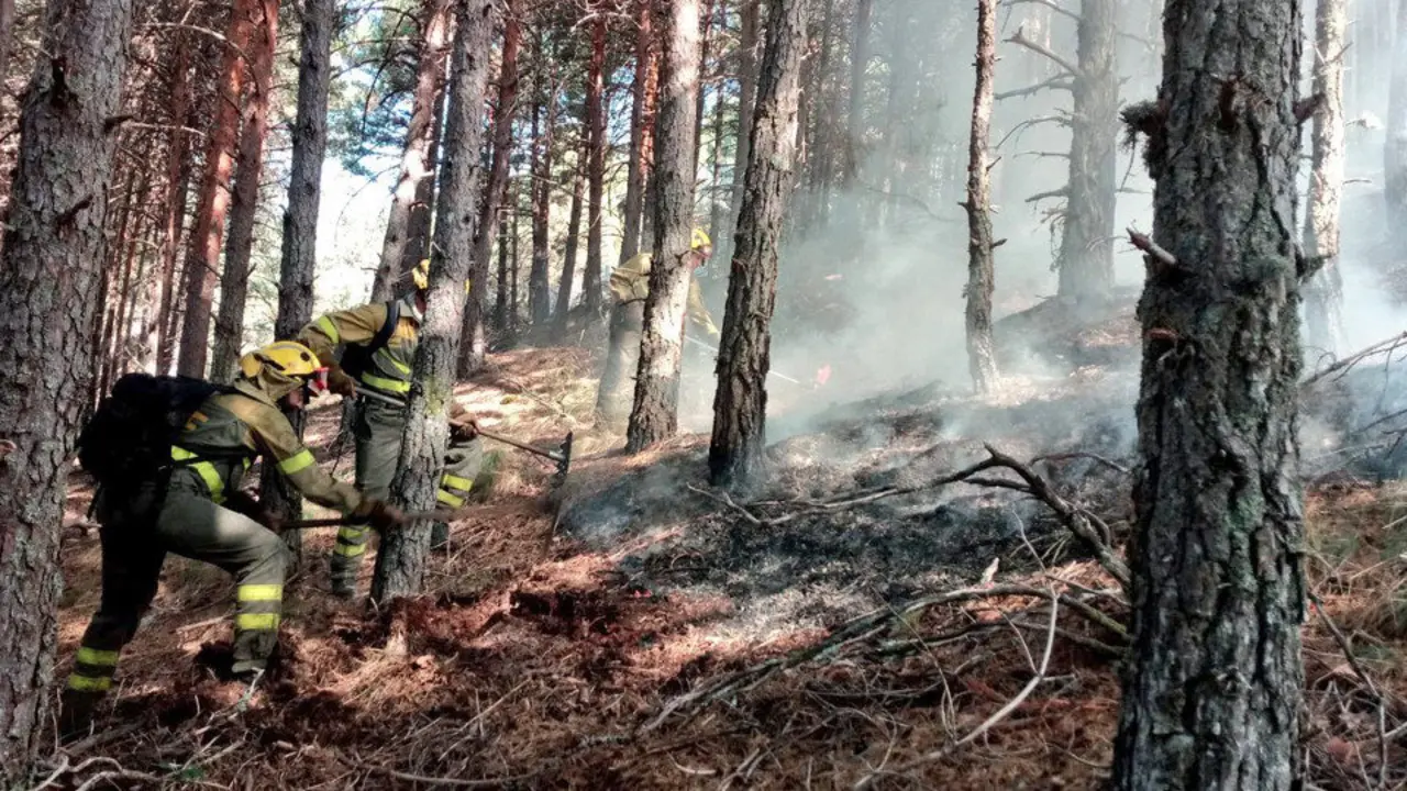 Actuación en el incendio de O Invernadoiro. TWITTER (@BrifLaza)