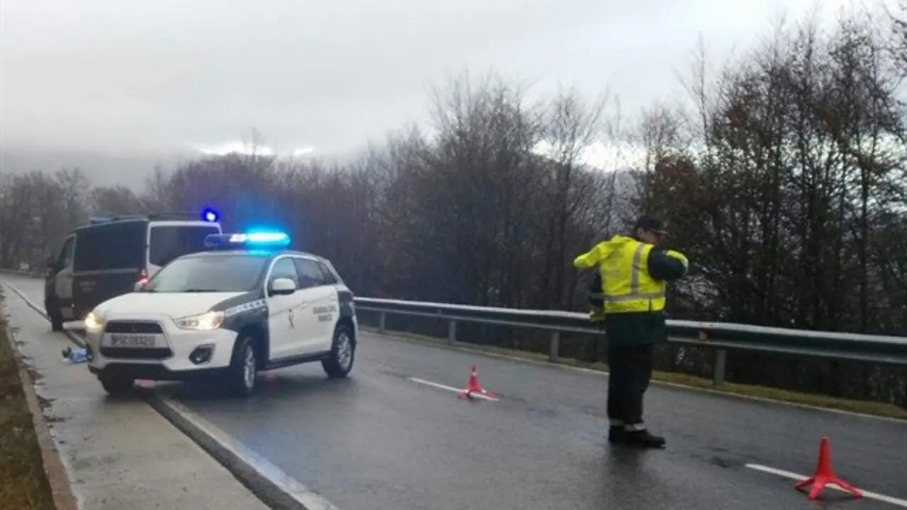 Un agente regula el tráfico en el lugar del suceso. GUARDIA CIVIL - Ciclista muere en Navarra mientras hacía el Camino de Santiago