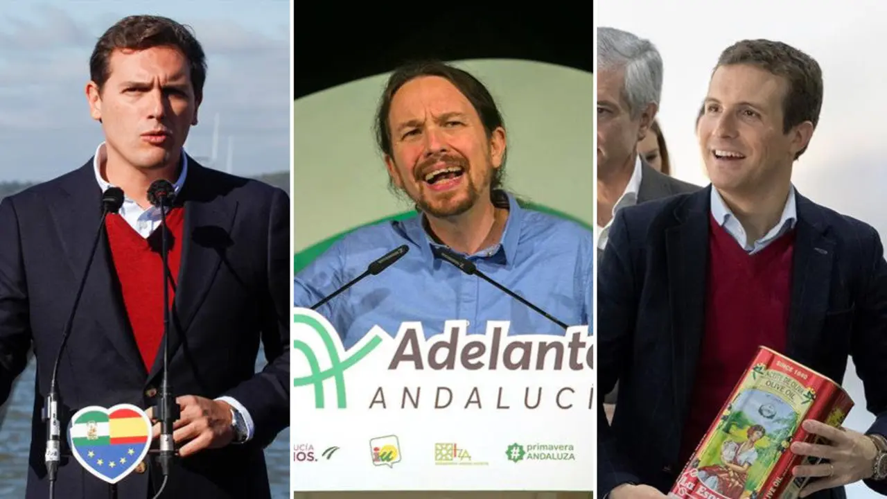 De izquierda a derecha, Albert Rivera, Pablo Iglesias y Pablo Casado