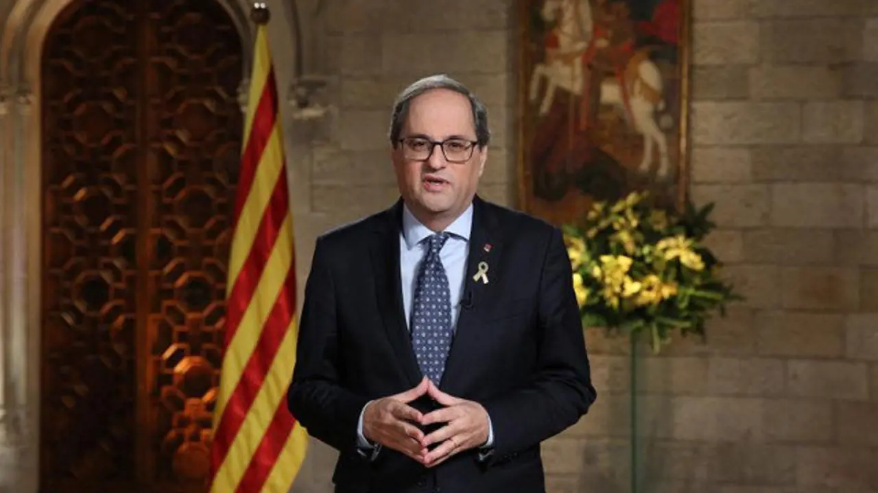 Quim Torra pronuncia el tradicional mensaje institucional de Fin de Año. JORDI BEDMAR