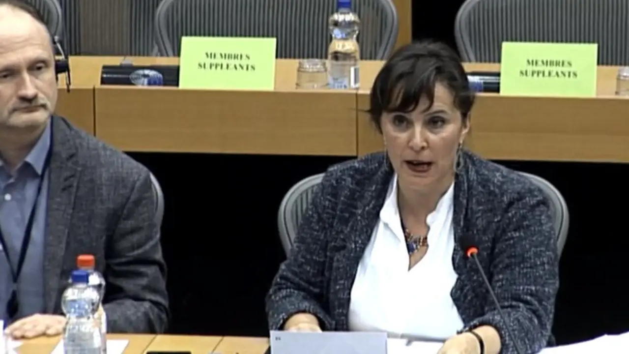 Ana Miranda, durante su intervención en el Parlamento Europeo este lunes. TWITTER (@BNGACORUNHA)
