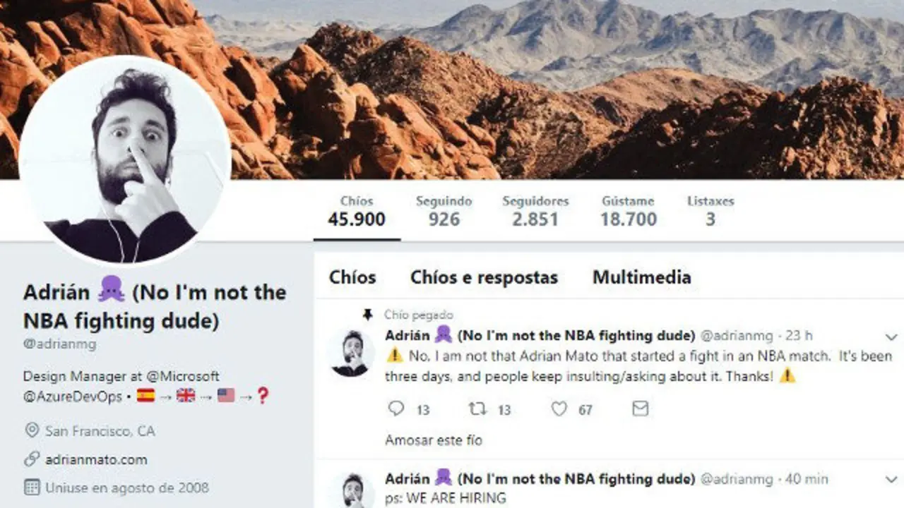 Perfil de Adrián Mato. TWITTER