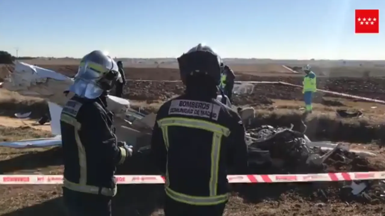 Estado en el que qued&oacute; la avioneta tras el accidente. 112 (Quijorna)
