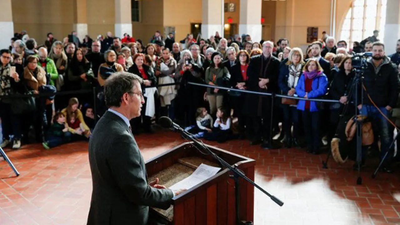 Núñez Feijóo, este sábado no Museo de Ellis Island, en Nova York. EDUARDO MUÑOZ ÁLVAREZ (EFE)