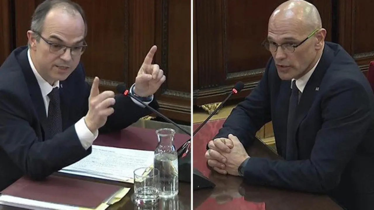 Turull y Romeva, durante su comparecencia. EFE