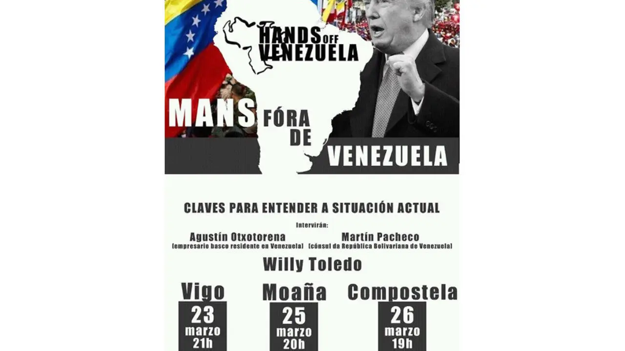 Cartel de la charla Hands Off Venezuela. TWITTER