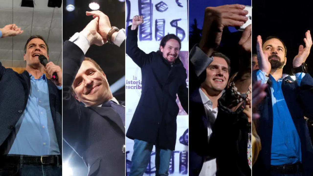 Pedro S&aacute;nchez, Casado, Iglesias, Rivera e Abascal. EFE