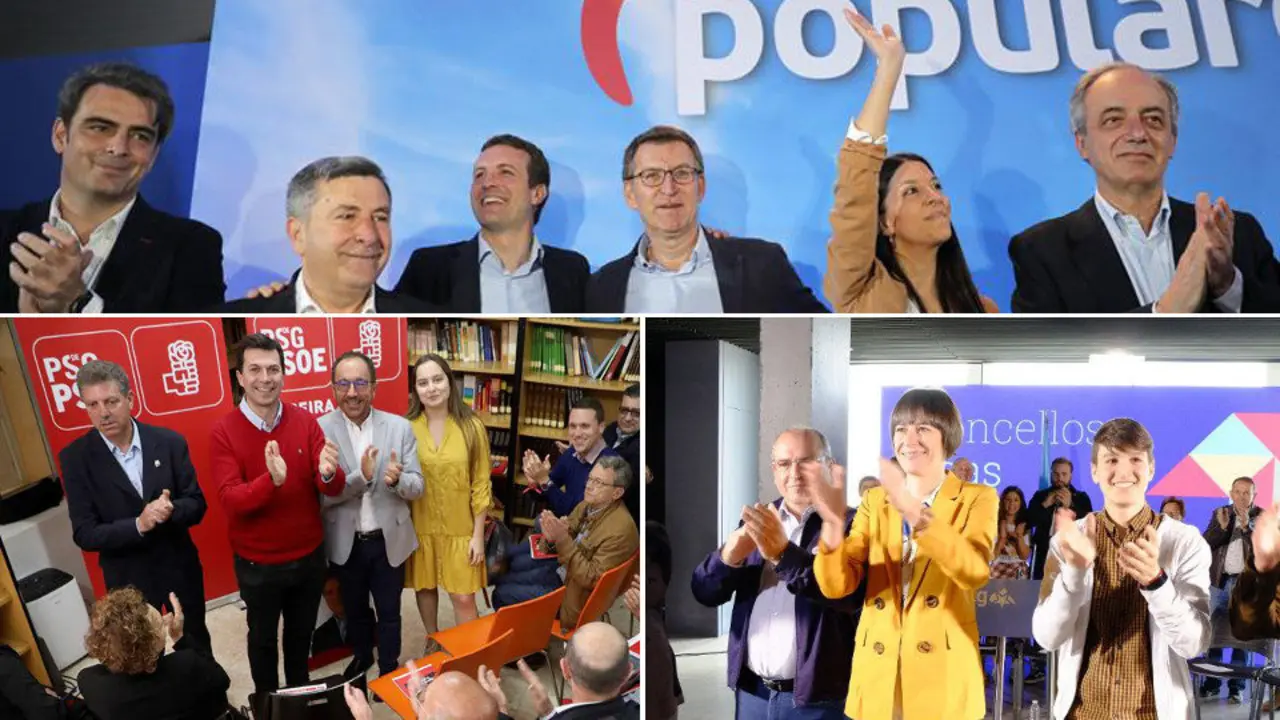 Feijóo con Casado, Caballero y Pontón, en Ribeira. EFE- EP