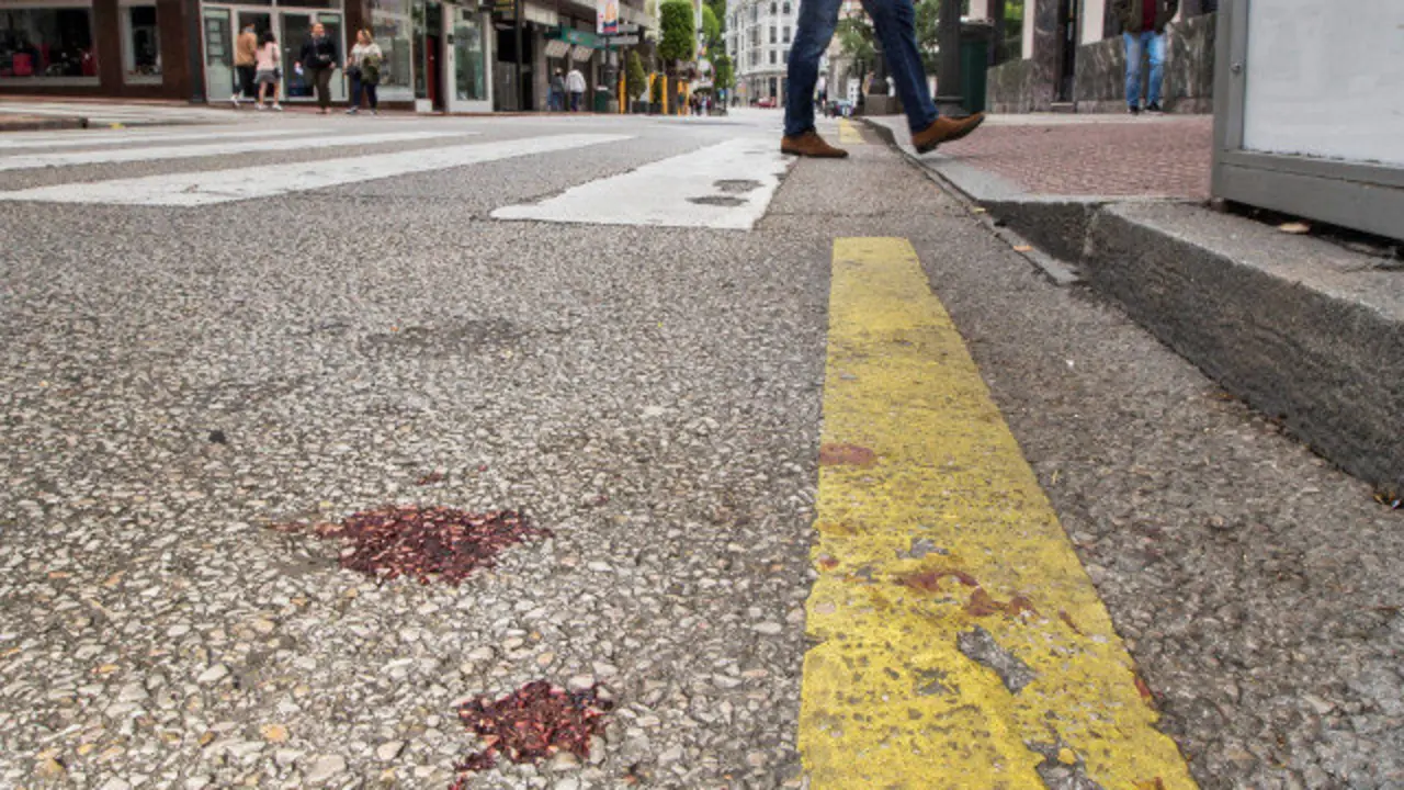 Vista do lugar no que un home  faleceu tras ser atropelado por un coche en Oviedo. ALBERTO MORANTE (EFE)