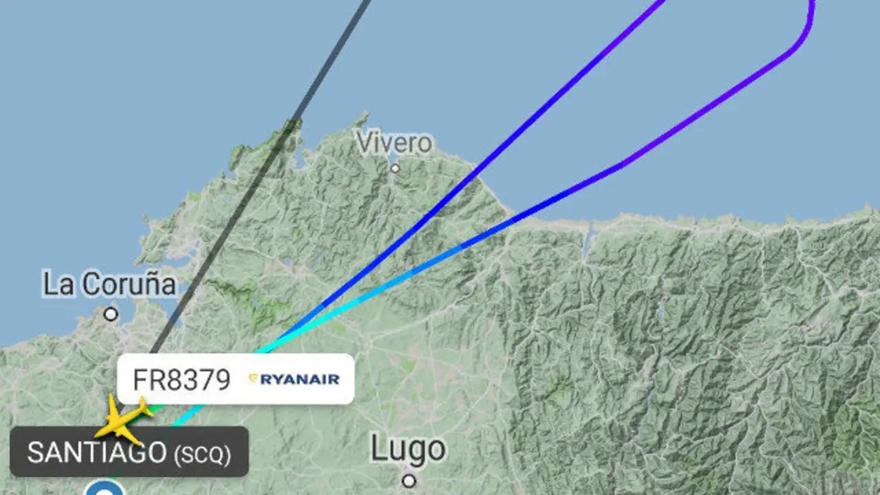 Este fue el recorrido del vuelo que tuvo que regresar a Lavacolla. FLIGHT RADAR 24