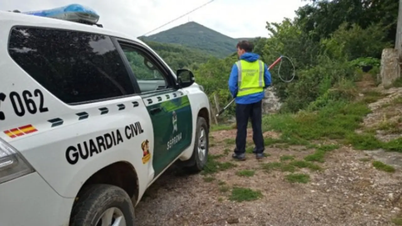 Efectivos del Seprona para capturar con un lazo al perro que atacó a cuatro personas en O Bolo. SEPRONA
