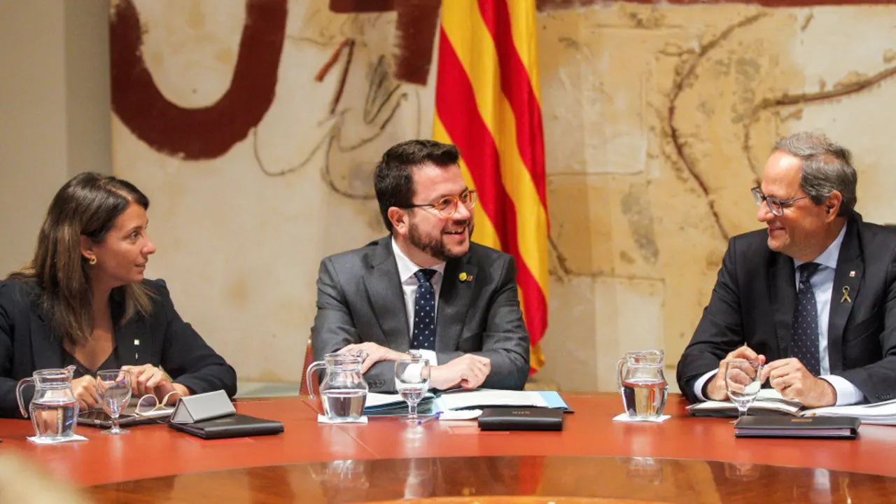 Quim Torra, Pere Aragonès y Meritxell Budó. QUIQUE GARCÍA (EFE)