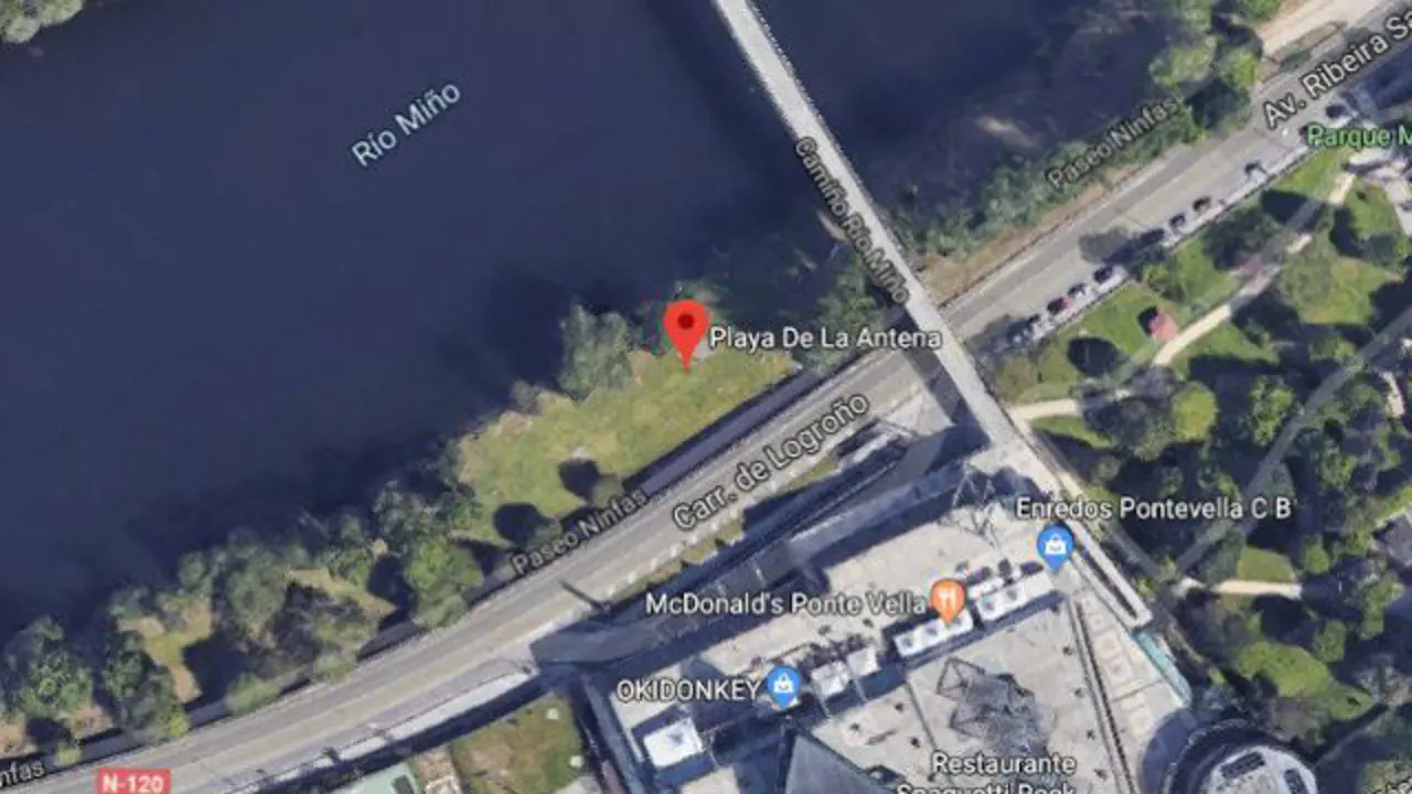 La playa de la Antena, en Ourense GOOGLE MAPS