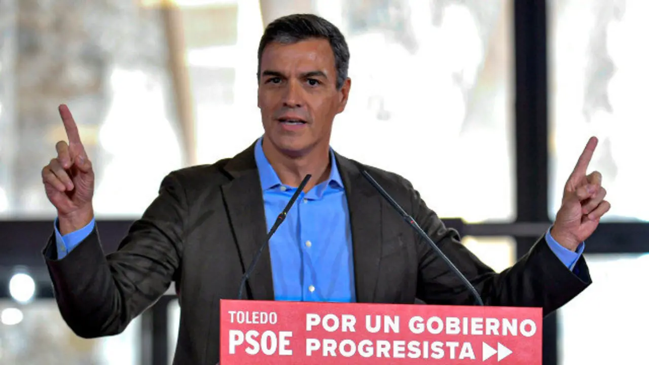 O presidente do Goberno en funcións Pedro Sánchez, durante a súa intervención no Consello de Política Municipal celebrado hoxe en Toledo. ISMAEL FERREIRO (EFE)