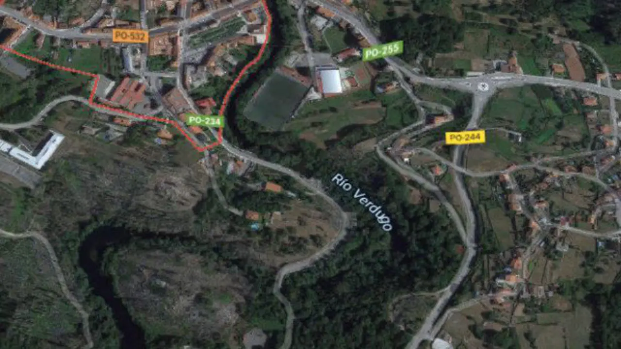 Vista satelital del Verdugo a su paso por Ponte Caldelas GSV