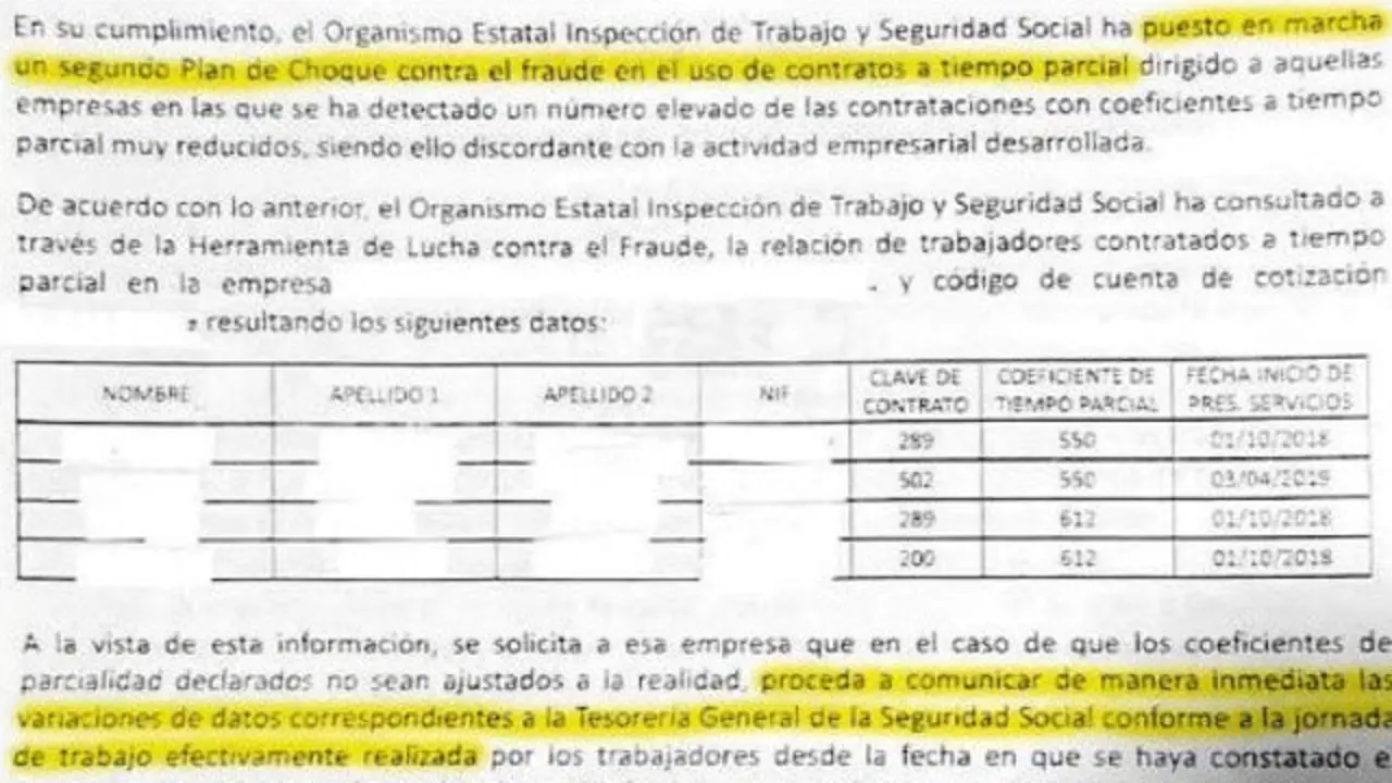 Extracto de una carta enviada a una empresa en Galicia. EP