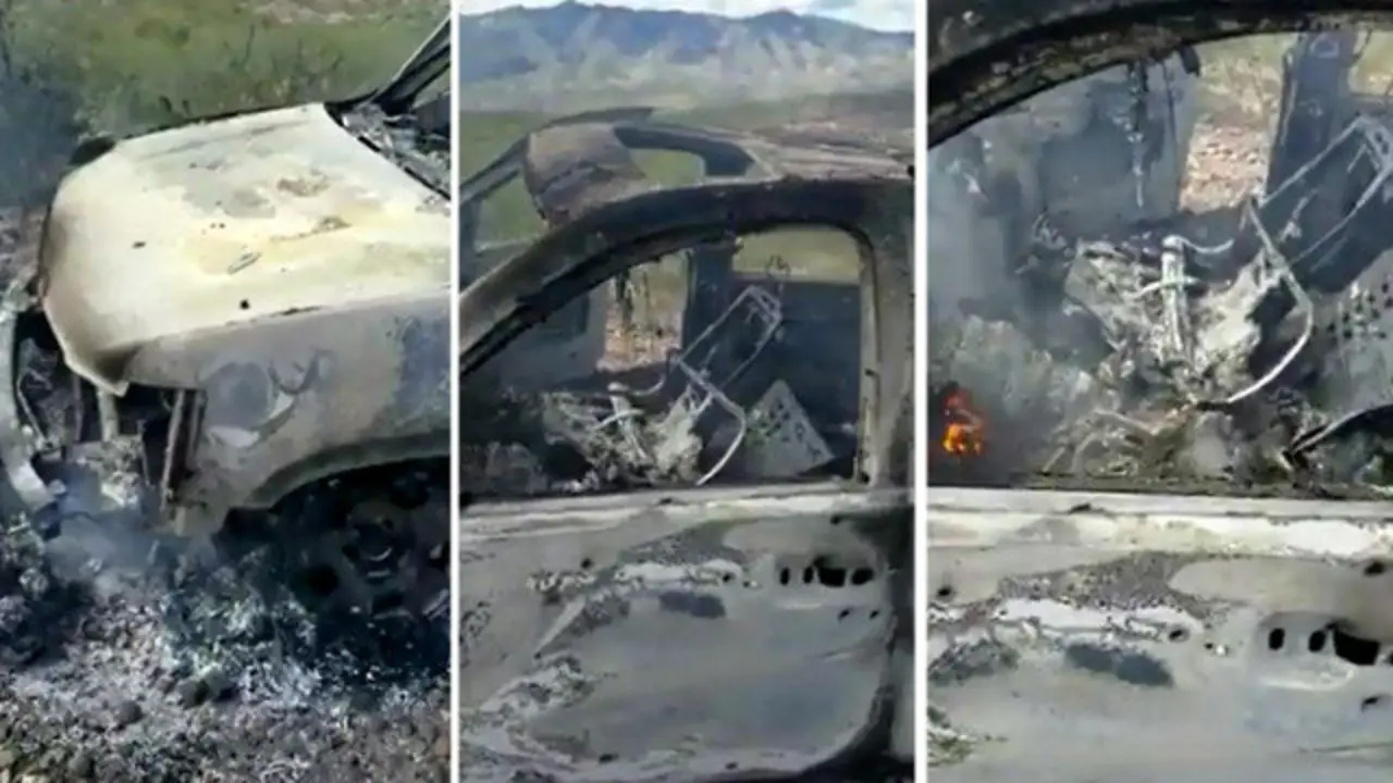 Fotografías que muestran uno de los vehículos atacados en México. EFE