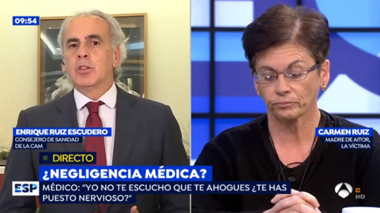 O conselleiro madrileño de Sanidade, Enrique Ruiz Escudero, durante a súa intervención en Espello Público. ANTENA 3